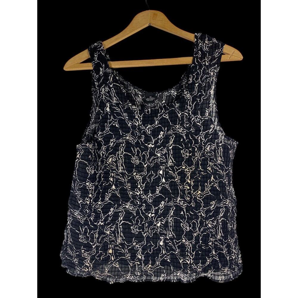 Fashion Bug Y2K Tank Top Scrunch Crinkle Black & White Floral Plus Size 2X Crop